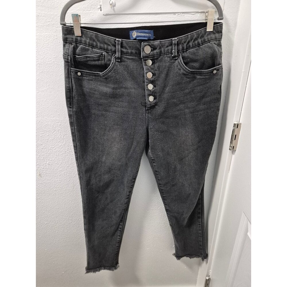 Democracy Womens "Ab"Solution High-Rise Black/Gray Button-Fly Skinny Jeans Sz 12